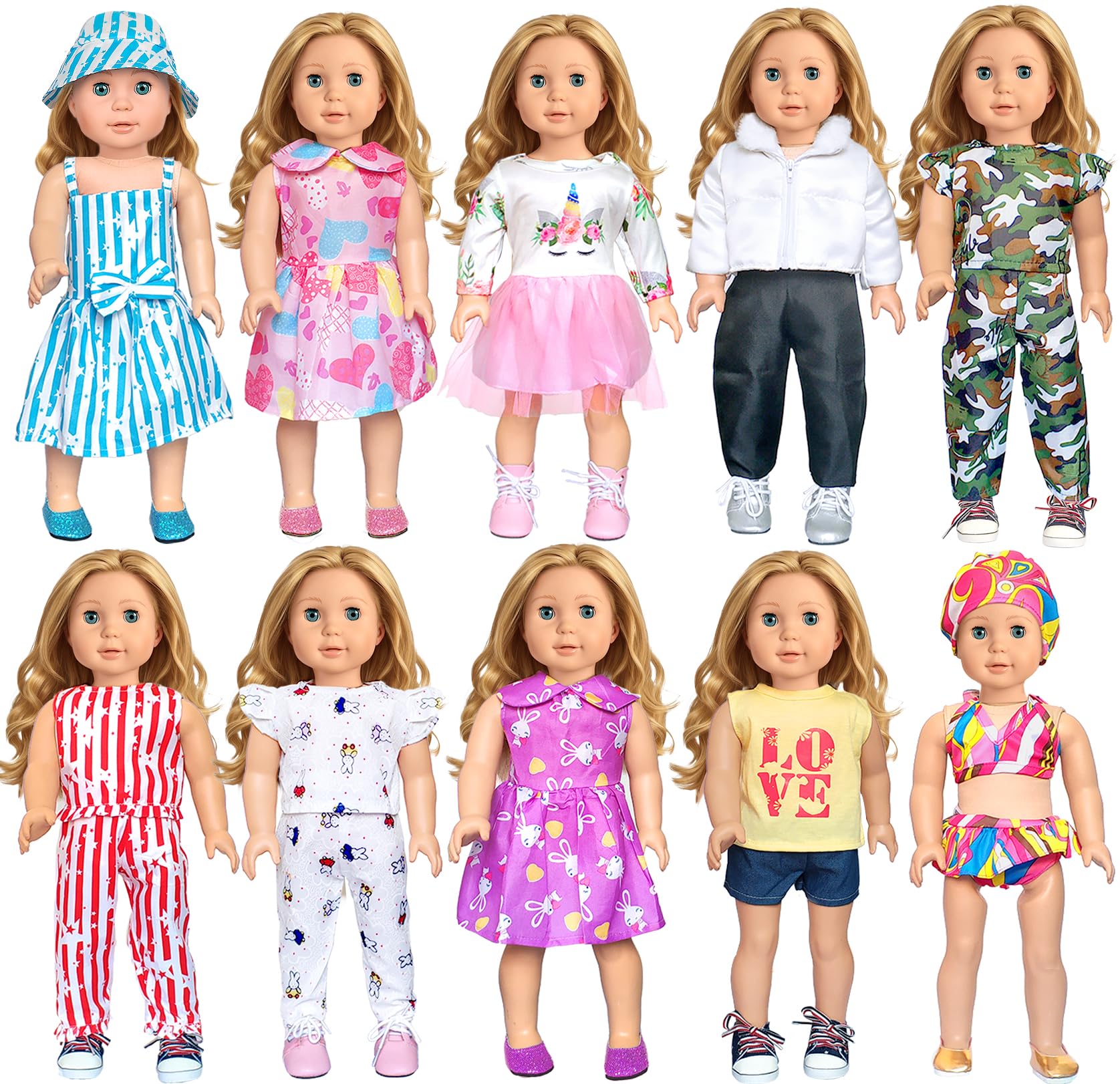 18 Inch Doll Clothes Accessories For Girl Doll Clothes(10 Set)