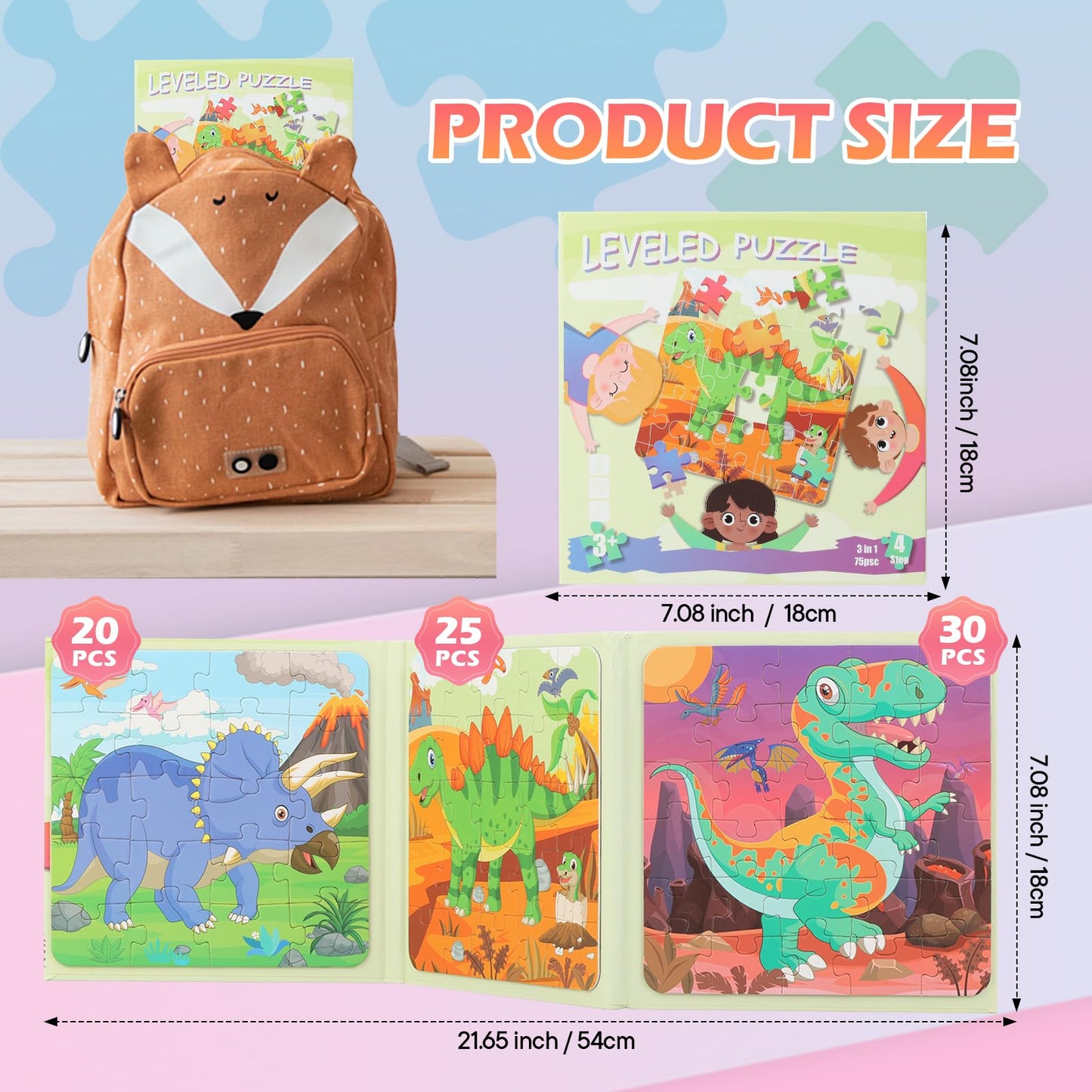 Magnetic Dinosaur Jigsaw Puzzles Book For Toddlers & Kids Ages 2-5, Travel Toys For 3-5 Year Olds