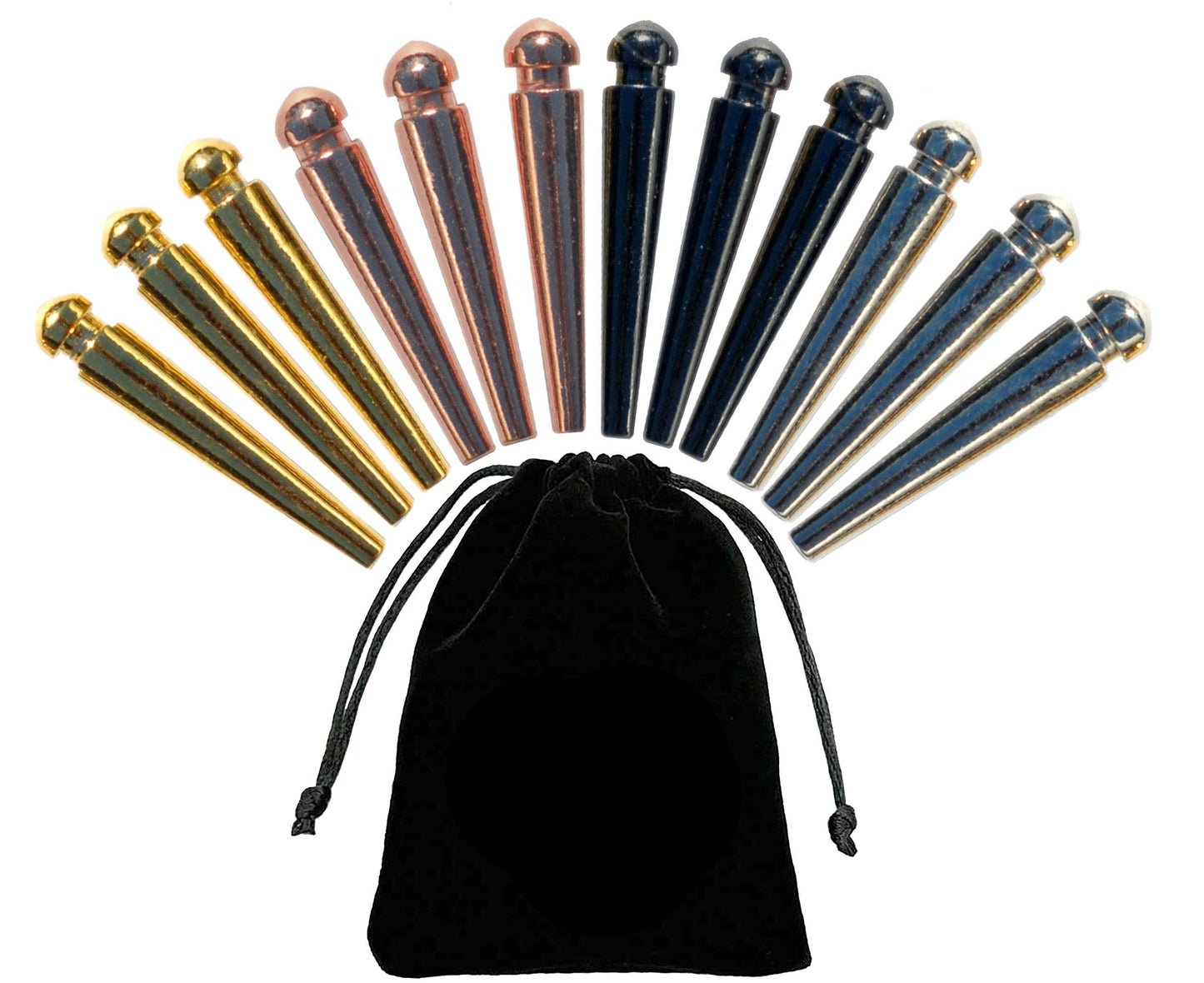 We Games Easy-Grip Metal Cribbage Board Pegs And Velvet Pouch - Set Of 12 Pins (3 Brass, 3 Chrome, 3 Black, 3 Copper)