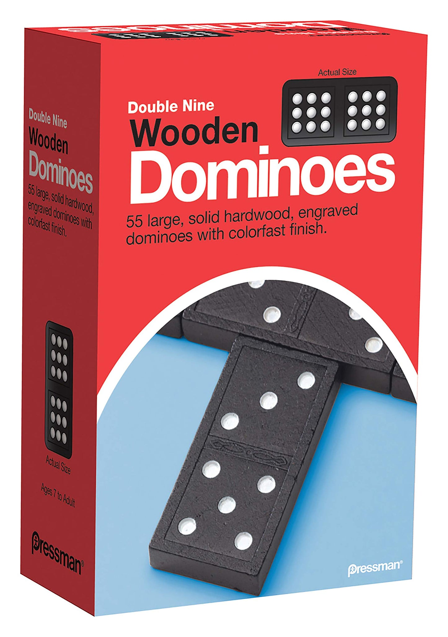 Pressman 1621-12 Double Nine Wooden Dominoes, 5''