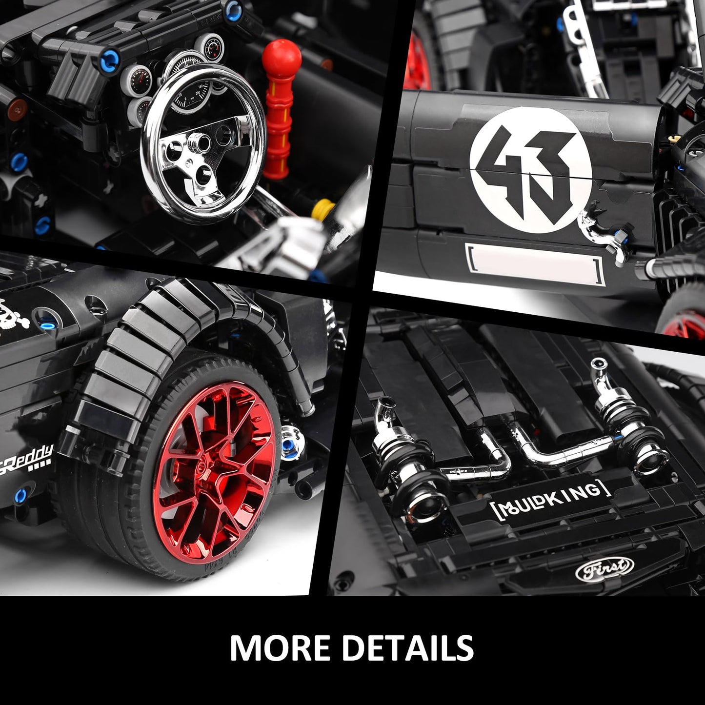 Mould King Mustang Car Building Kit, 2943 Pieces, Static Version, ABS Material, Black & Red, Model 13108N, Gift for Kids 8+ and Adults