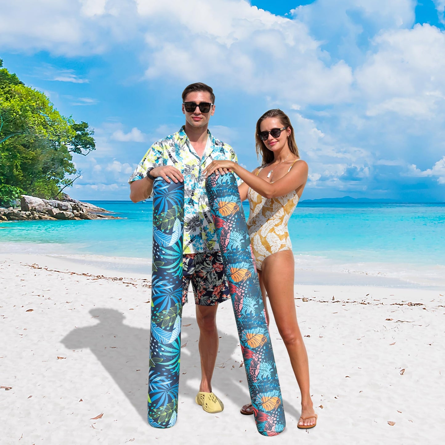 FindUWill 2 Pack Inflatable Swim Pool Noodles - Soft Fabric Covered Large Swim Noodles for mature-themeds  enhanced Buoyancy for Swimming Floating  Pool Floats Toys for Pool Accessories (Blue & Pink)