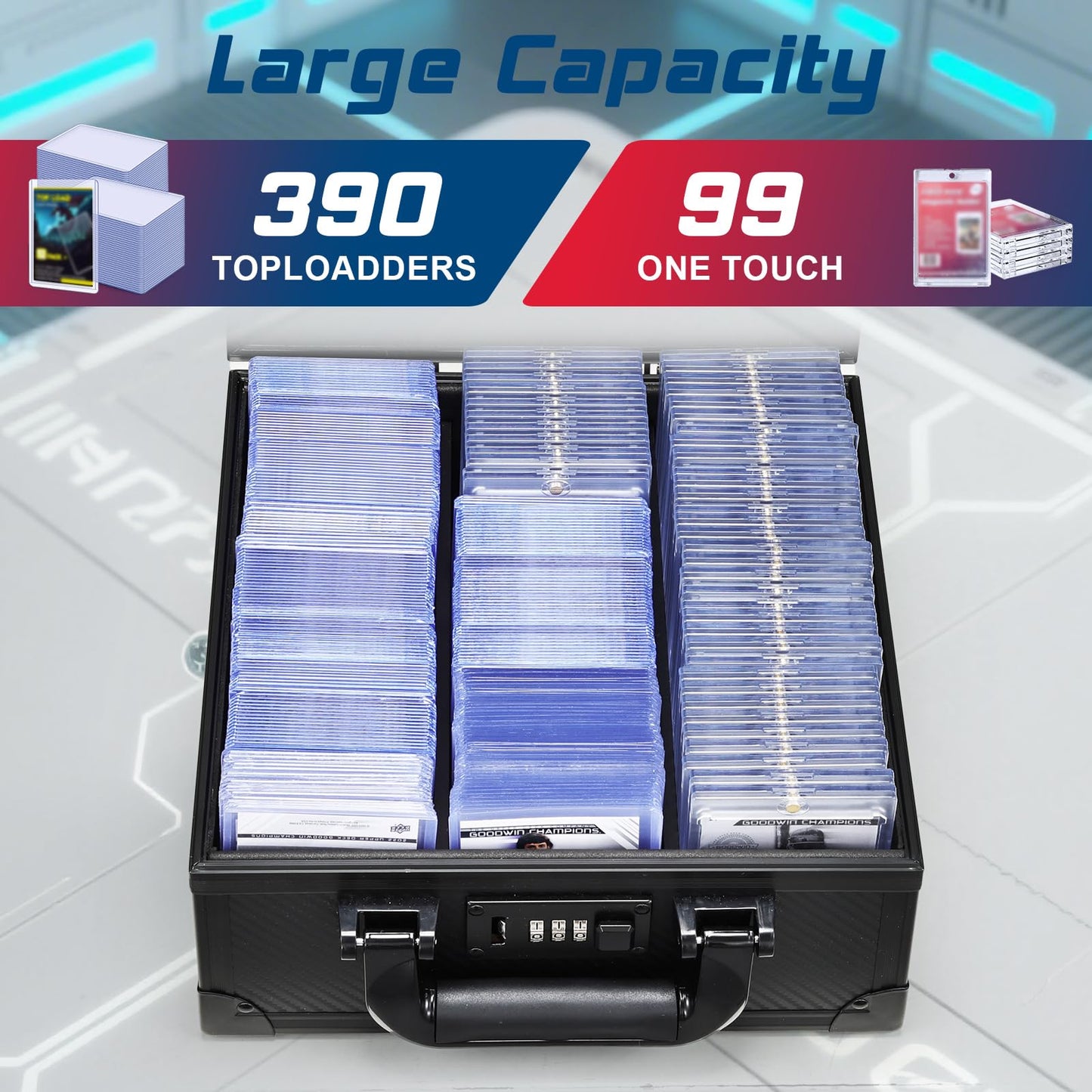 Card Storage Box for 3 x 4 35pt Toploaders  Sports Cards Case with Lock  Trading Card Storage Box Holds 390 Top Loaders or 99 Magnetic Holders  Card Collection Box for Collectors