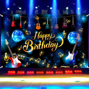 Music Note Birthday Decoration Banner, Musical Note Guitar Happy Birthday Backdrop Rock and Roll Party Decorations Banner Music 