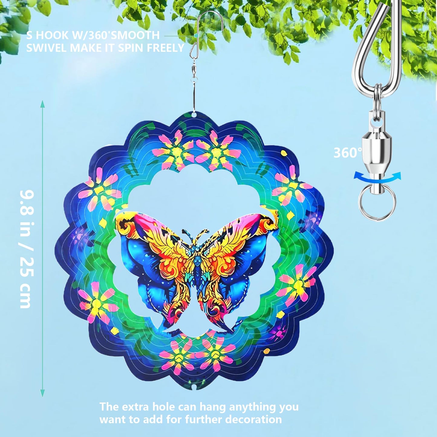 Generic Metal Wind Spinners 3D Hanging Butterfly Wind Spinner 10Inch Metal Wind Spinners For Outdoor&Indoor Decor, Yard Art, Garden Decoration, Blue
