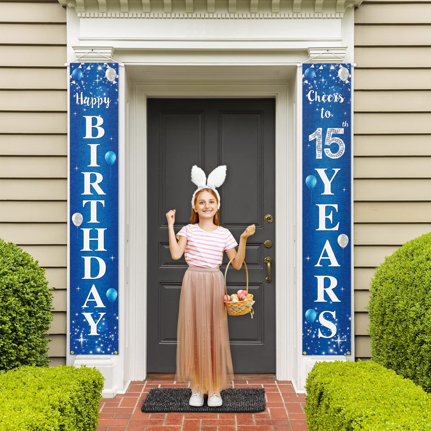Happy 15Th Birthday Yard Sign Door Banner - Cheers To 15 Years Birthday Party Decorations Supplies For Men Women - Blue