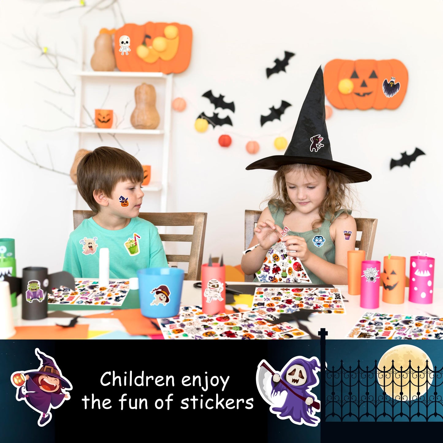 Linaye 24 Sheets Halloween Stickers For Kids, 1260Pcs Adhesive Halloween Stickers, Halloween Stickers Bulk For Kids Cute Small S