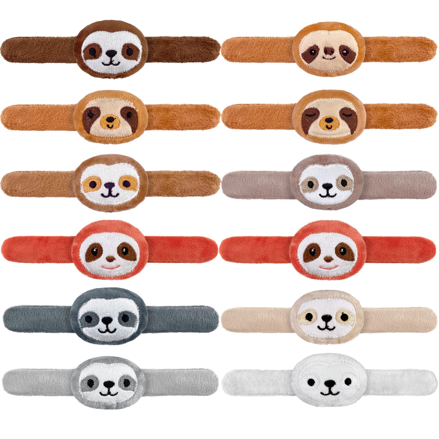 12 PCS Stuffed Sloth Animal Slap Bracelets Plush Animal Snap Bracelets Cute Wrist Slap Band Toy Wrist Animals Wrist Pets Slap Br