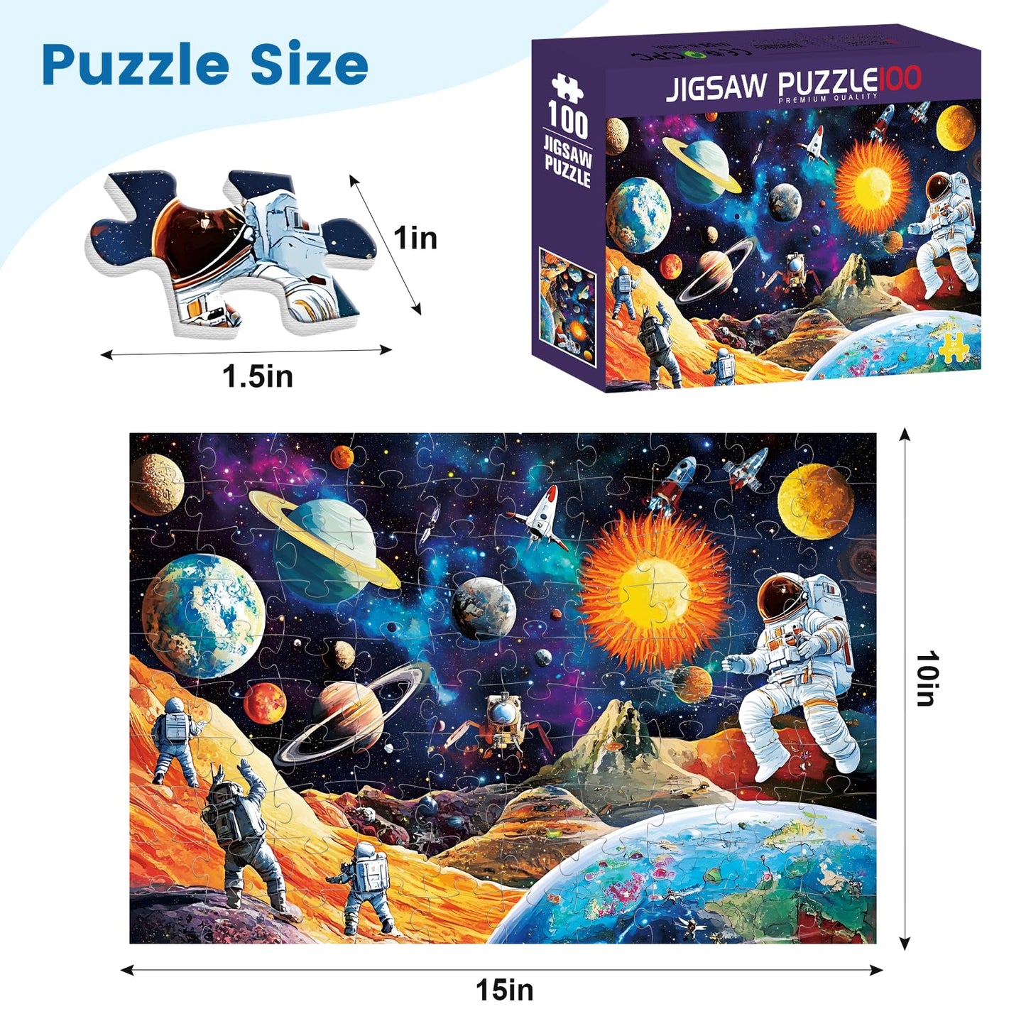 100 Piece Astronaut Puzzles for Kids Ages 6-8 8-10 - Space t Jigsaw Puzzles - 100 Piece Senior Jigsaw Puzzle for Toddlers Kids Puzzles Ages 3-5 Toys Birthday Gifts for Boys Girls -15 x 19