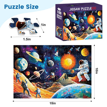 100 Piece Astronaut Puzzles for Kids Ages 6-8 8-10 - Space t Jigsaw Puzzles - 100 Piece Senior Jigsaw Puzzle for Toddlers Kids Puzzles Ages 3-5 Toys Birthday Gifts for Boys Girls -15 x 19