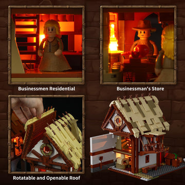 Funwhole Medieval-Market Lighting Building-Bricks Set - Medieval Town Led Light Construction Building Model Set 2614 Pcs For Adults And Teen