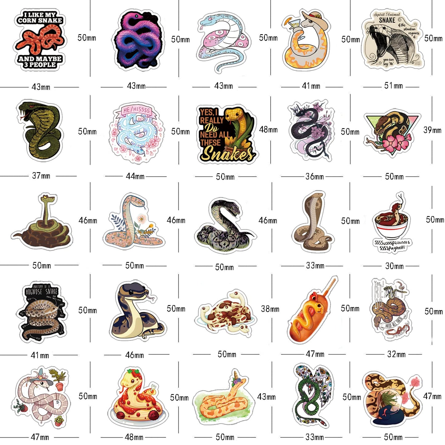 60Pcs Cute Snake Animal Cartoon Waterproof Decals Stickers For Kids Girls Boys Teens Adults For Birthday Bachelor Party Hallowee