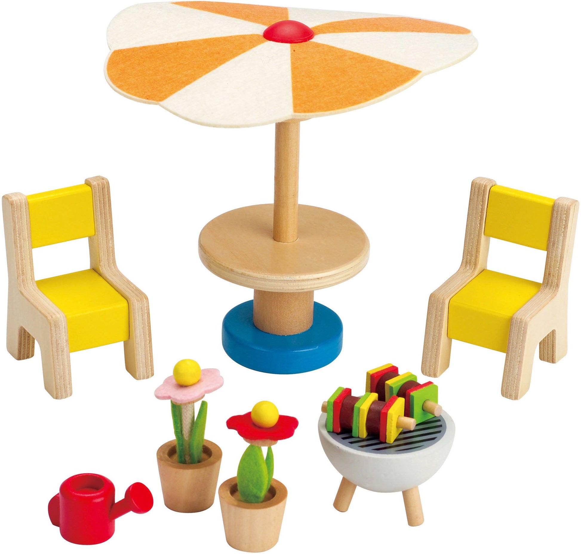 Hape Wooden Patio Set| Pretend Doll House Furniture With Accessories For Kids