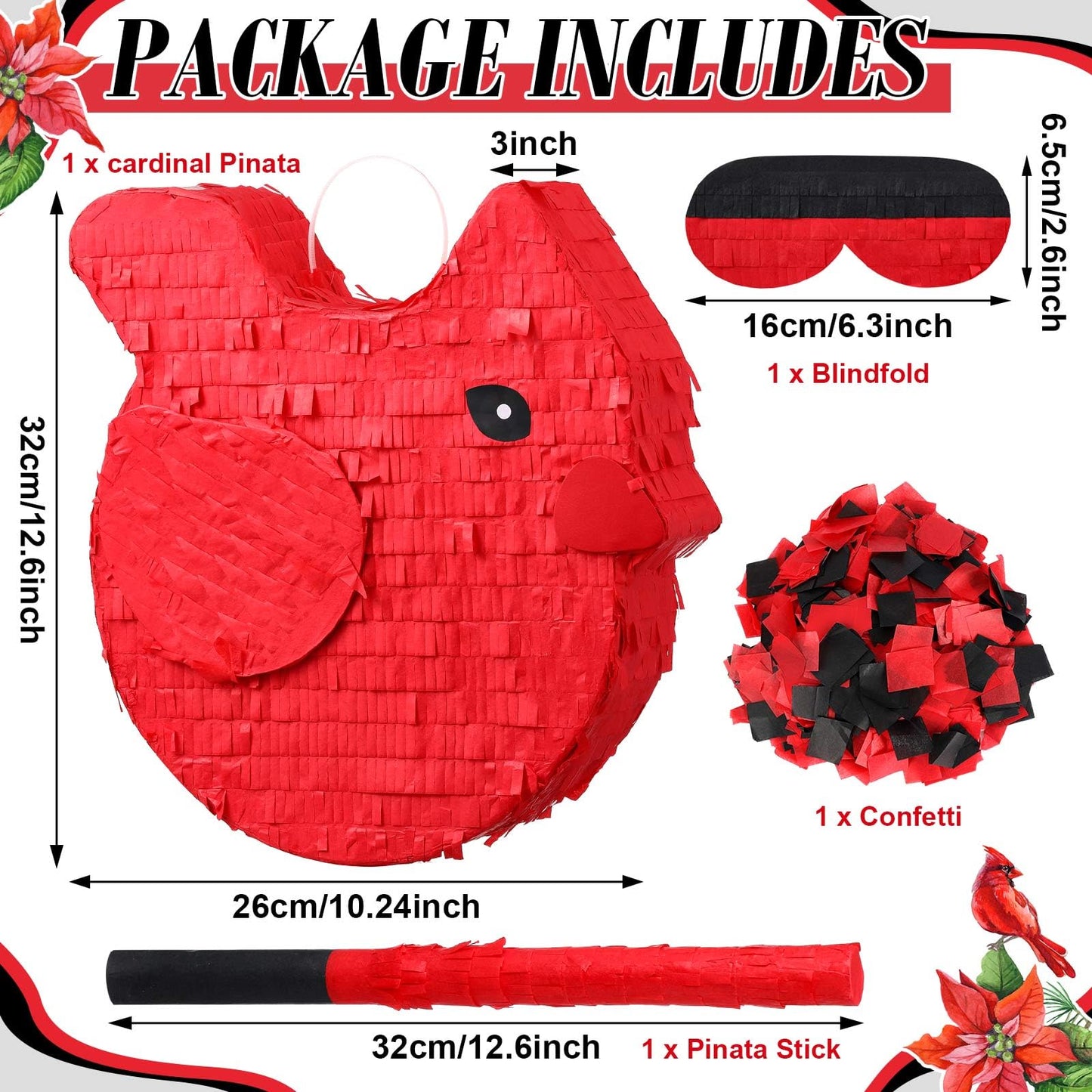 Seenelling Cardinal Piata Christmas Cardinal Bird Themed Piata for Fiesta Party Supplies Christmas Festivals Holiday Photo Props