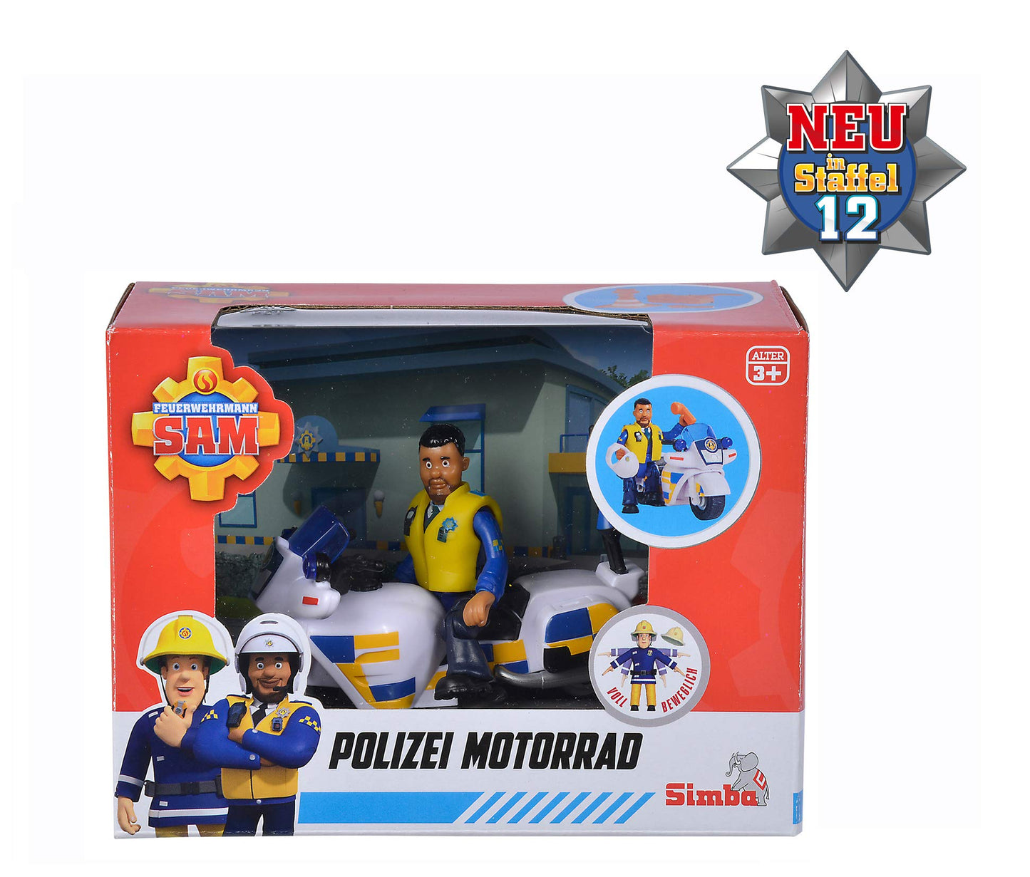 Simba Fireman Sam Police Motorcycle Set with Malcolm Figure & Accessories, Season 12, Colourful, Model 109251092, for Ages 3+