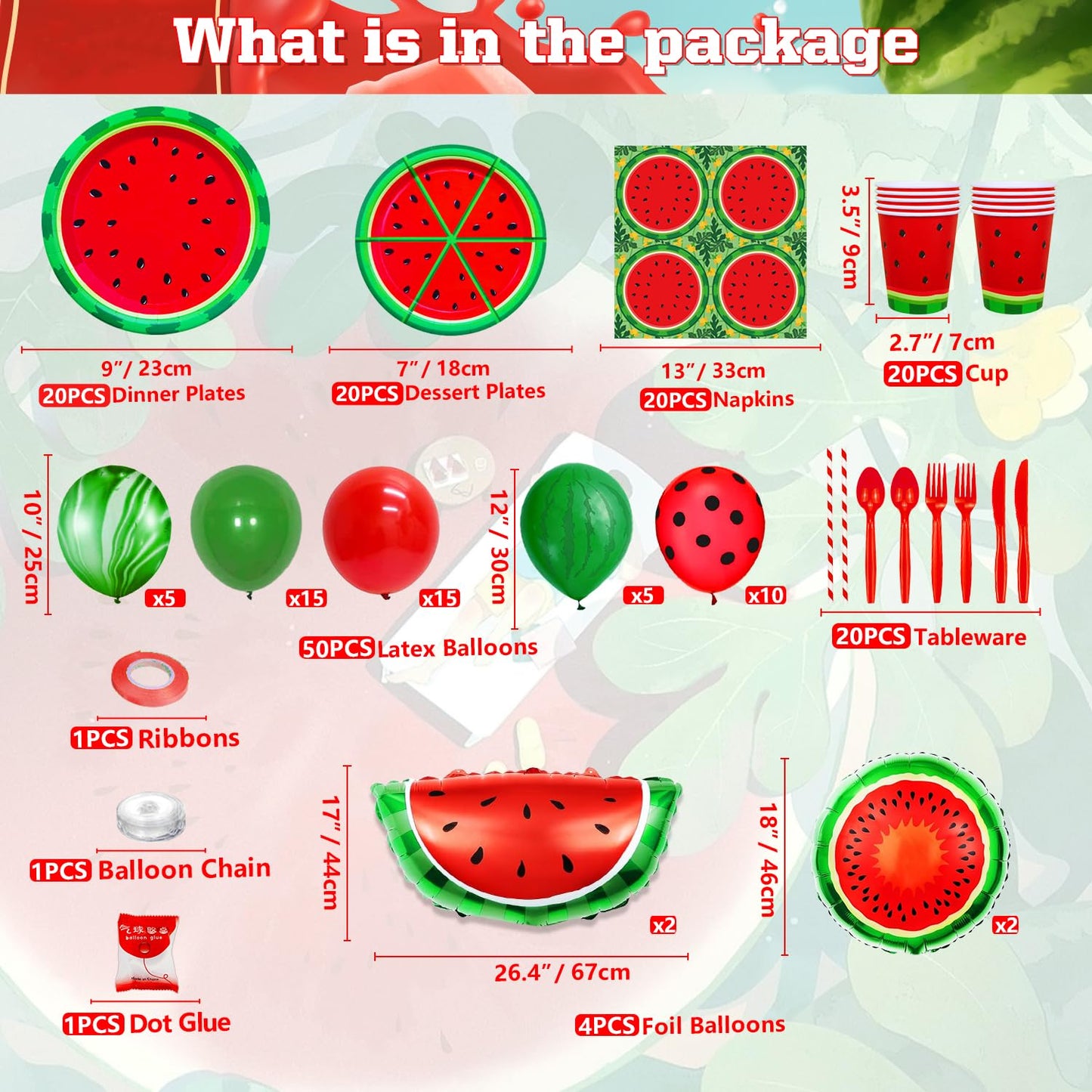 LKITMIUT Watermelon Party Supplies Set - 215 Pack Decor with Plates, Balloons, Backdrop, Tablecloth & Napkins for One In A Melon Theme