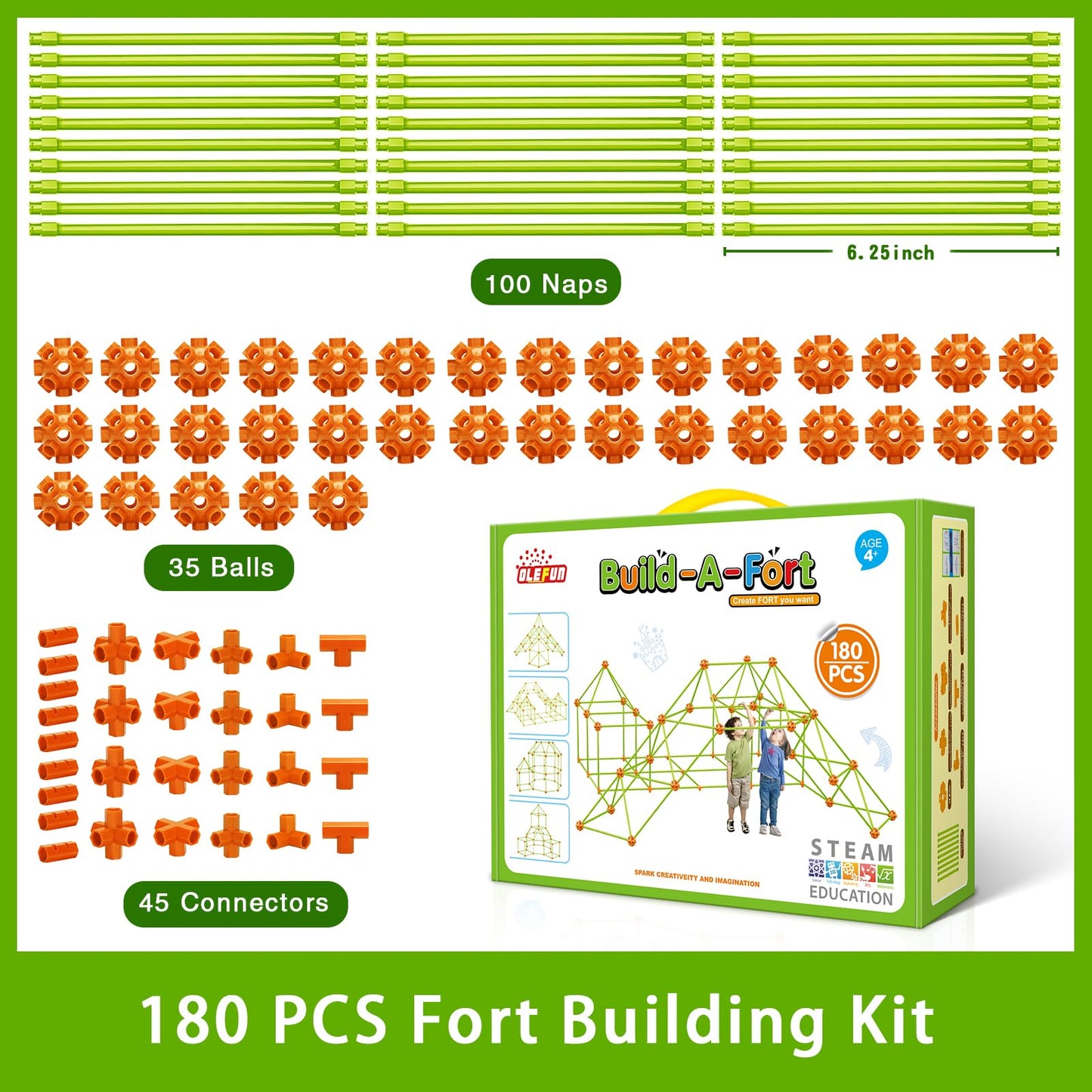 Olefun 180 Pack Fort Building Kits For Kids 4, 5, 6, 7, 8+ Year Old Boys & Girls, Creative Stem Building Toys For Diy Castles, T