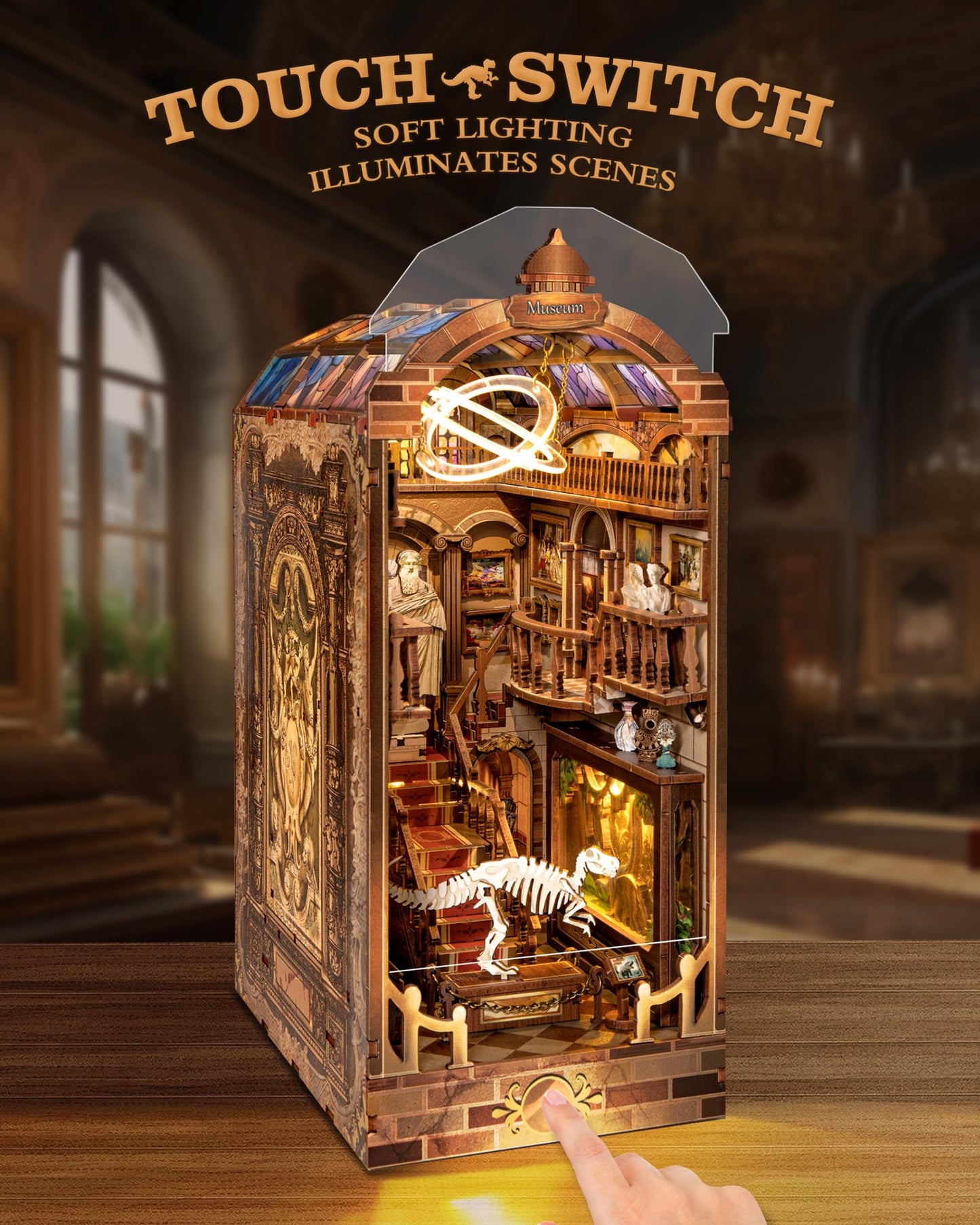 Quanquer Diy Book Nook Kit:Diy Dollhouse Booknook With Led Light - 3D Wooden Puzzle Miniature House Kits - Creative Diy Crafts For Adults - Bookshelf Insert Decor - Gifts Friends Festival(Museum)