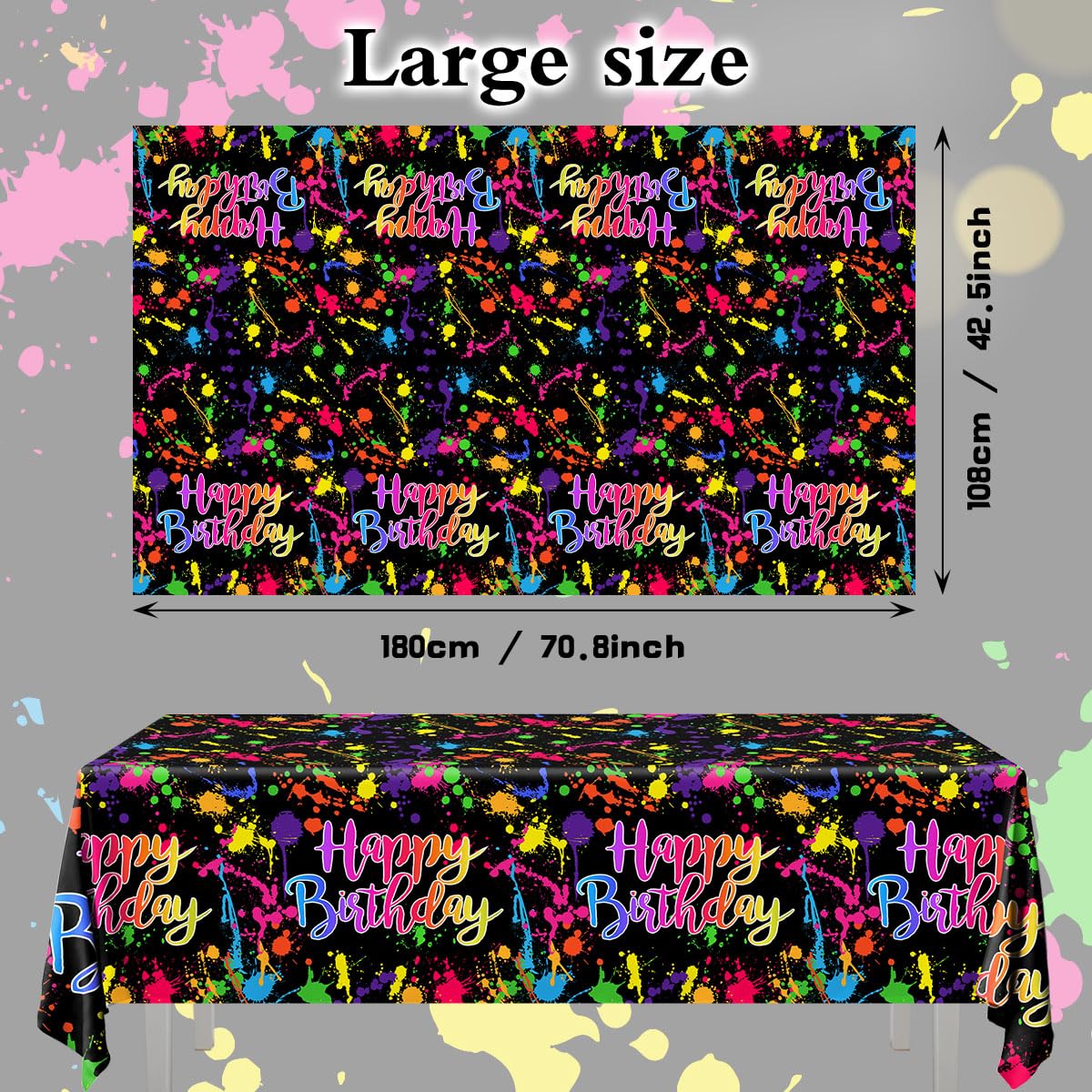 Pymurod 3Pcs Glow Party Table Covers Decorations Tablecloth Neon Table Cloths For Birthday Party Black Light Tablecloth Glow In