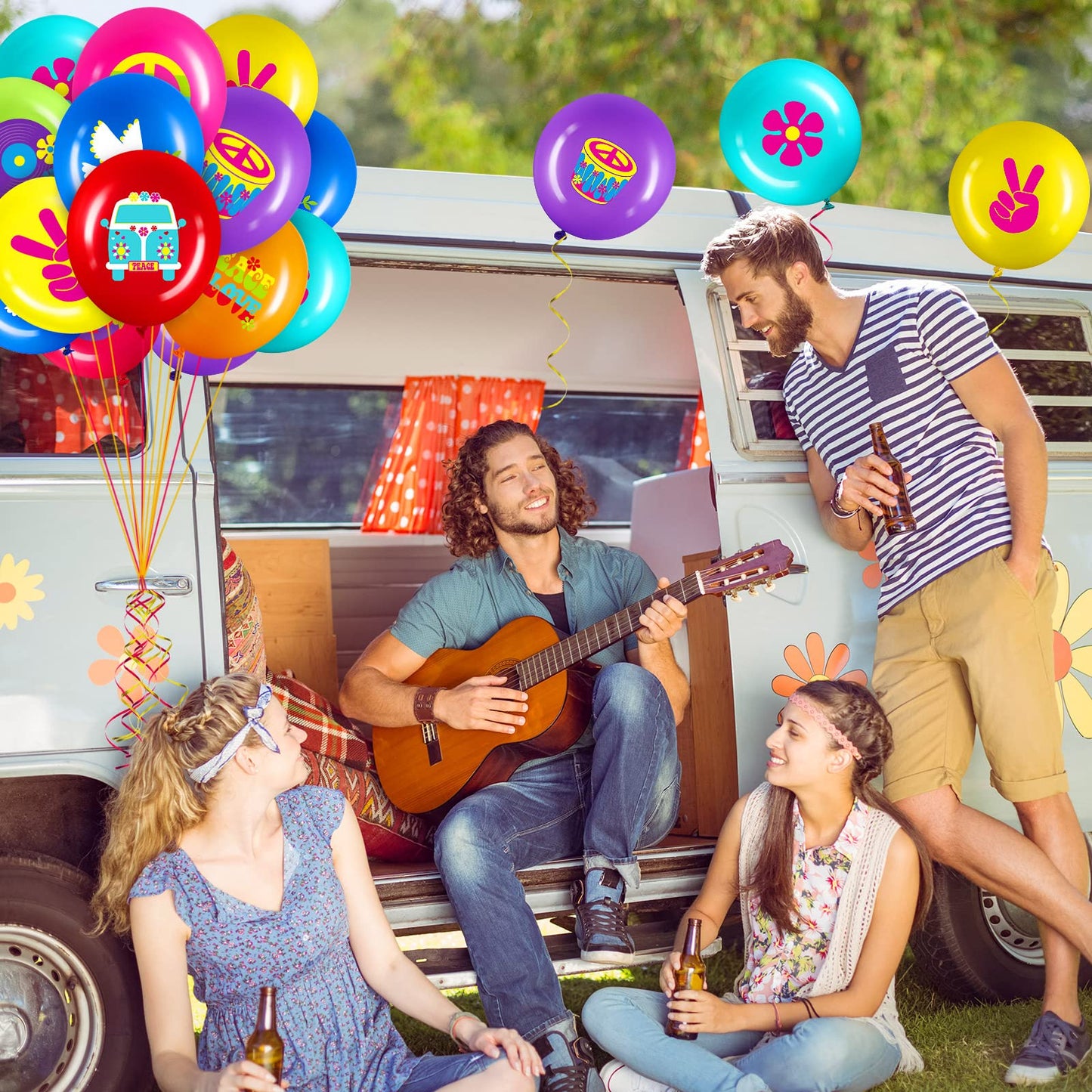 40 Pack 60s Hippie Theme Party Balloons Decorations, 12 Inch Retro Flower Groovy Party Power Peace Sign Party Latex Balloons fo