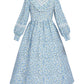 FCCAM Prairie Colonial Dress Girls Long Sleeve Pioneer Dress Costume Floral Pioneer Girl Laura Ingalls Wilder Blue S
