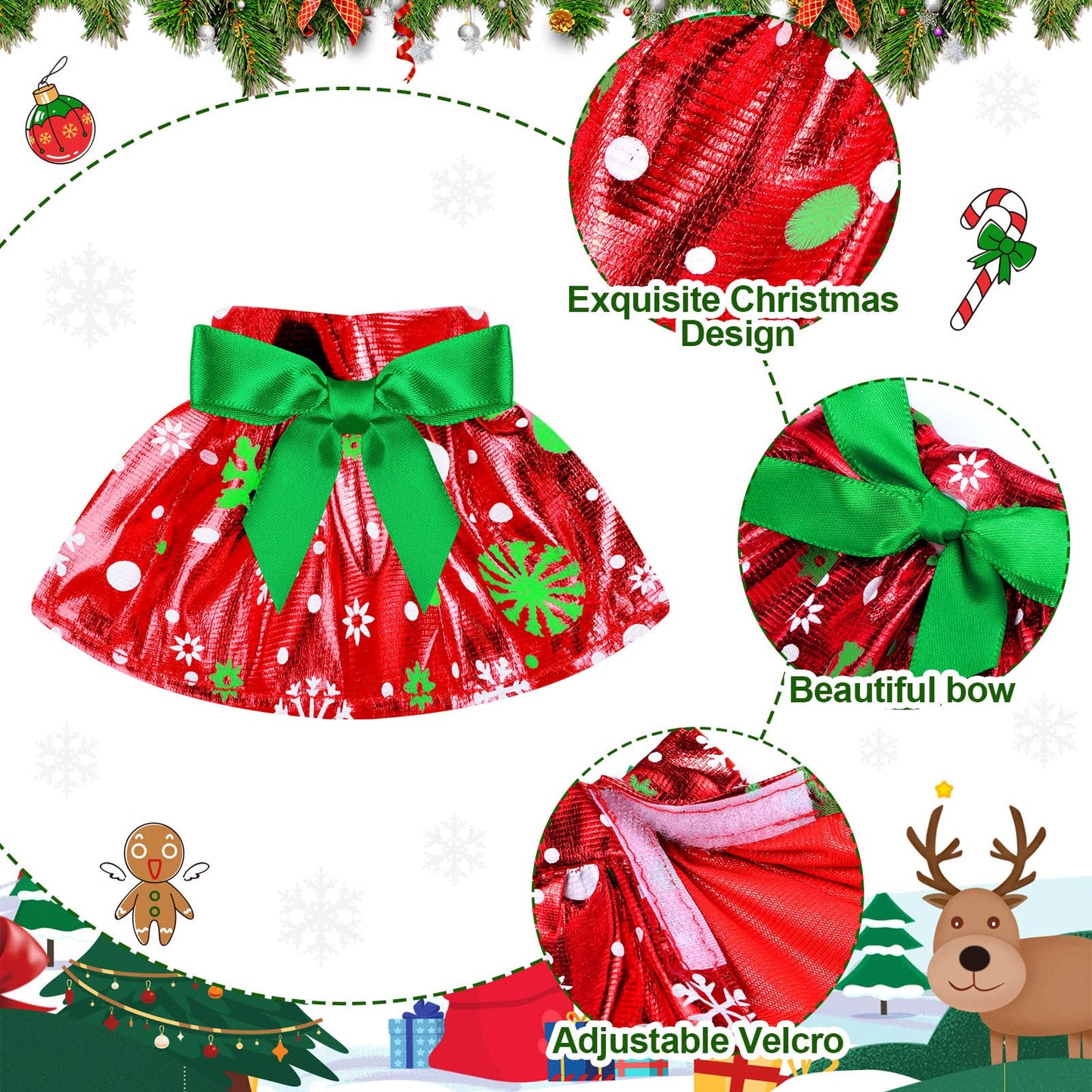 6 Pieces Santa Clothing Elf Dance Skirt Set Christmas Elf Skirts For Christmas Doll Holiday Decorations (Not Include Doll)(Stylish Style)