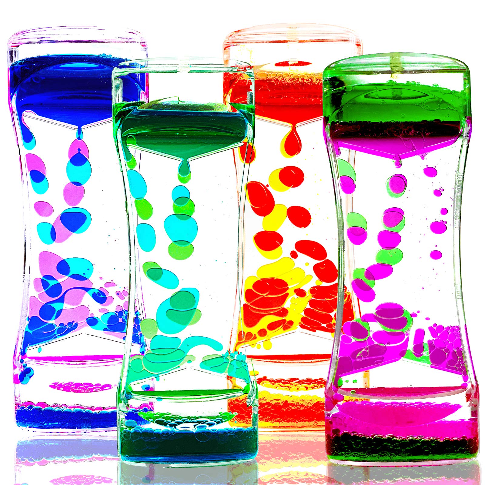 Liquid Motion Bubbler Timer Pack Of 4 Colorful Hourglass Liquid Bubbler Adhd Fidget Toy Sensory Toys Anxiety Toys Autism Toys Children Activity Calm Relaxing Desk Toys For Kids Teenager Adults