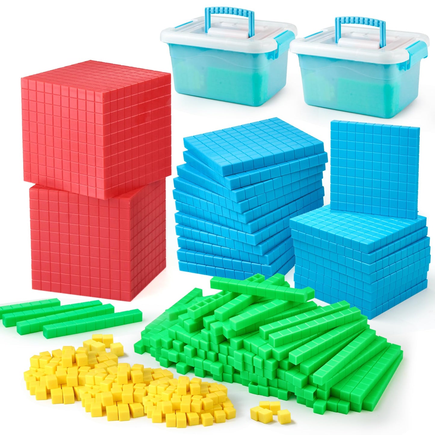 Tommyhome 334 Pcs Base Ten Blocks Set,Contains 110 Rods Counting Cubes To Help Kids Learn Maths. 2 Boxes-Pack.(2)