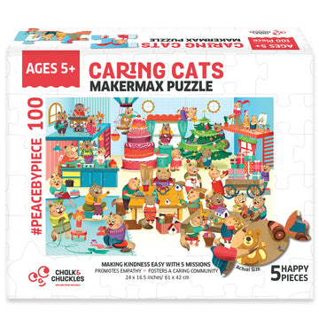 Caring Cats Makermax Kindness Puzzle - 100 Piece Jigsaw Puzzle with Missions | Emotional Learning Activity for Kids Ages 5-9 | Develops Empathy  Focus  and Fine Motor Skills | Gift for Boys & Girls