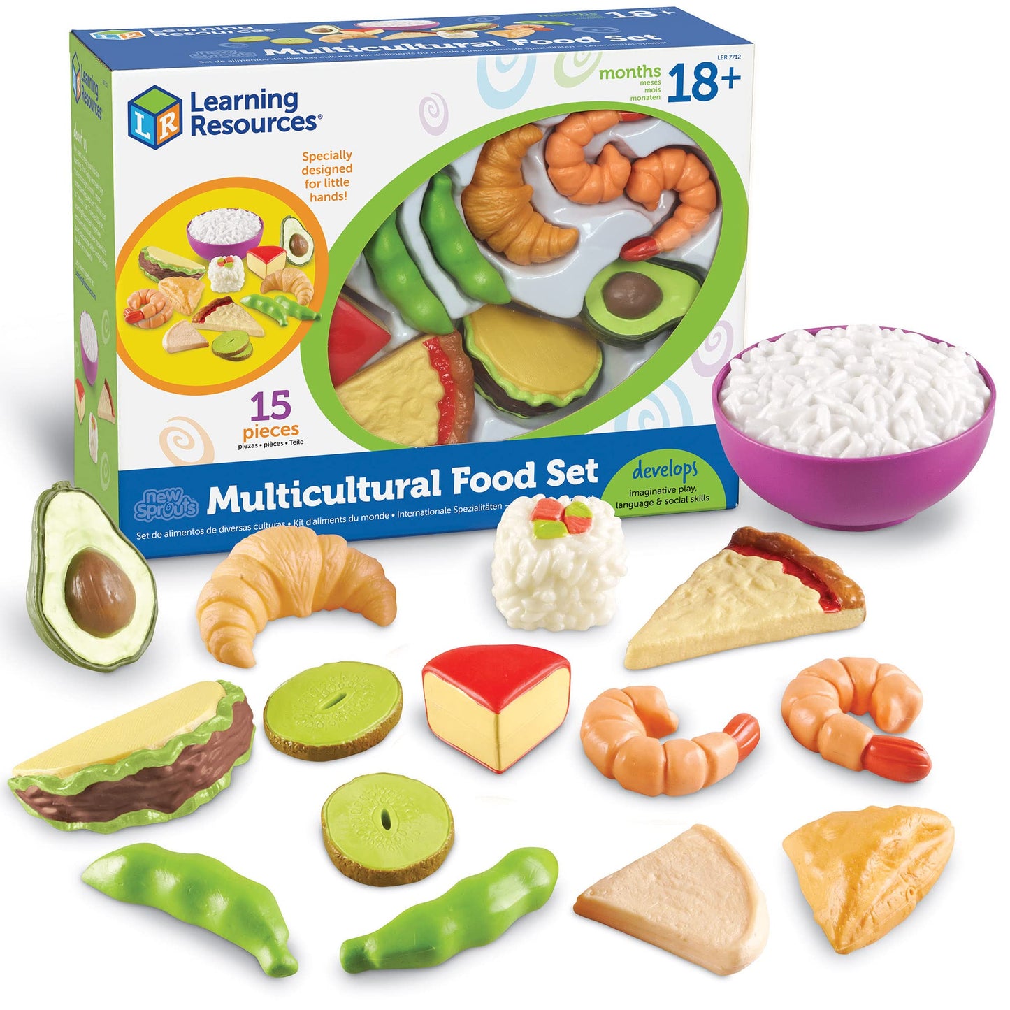 Learning Resources New Sprouts Multicultural Play Food Set - 15 Pieces, Ages 18+ Months Pretend Play Food For Toddlers, Preschoo