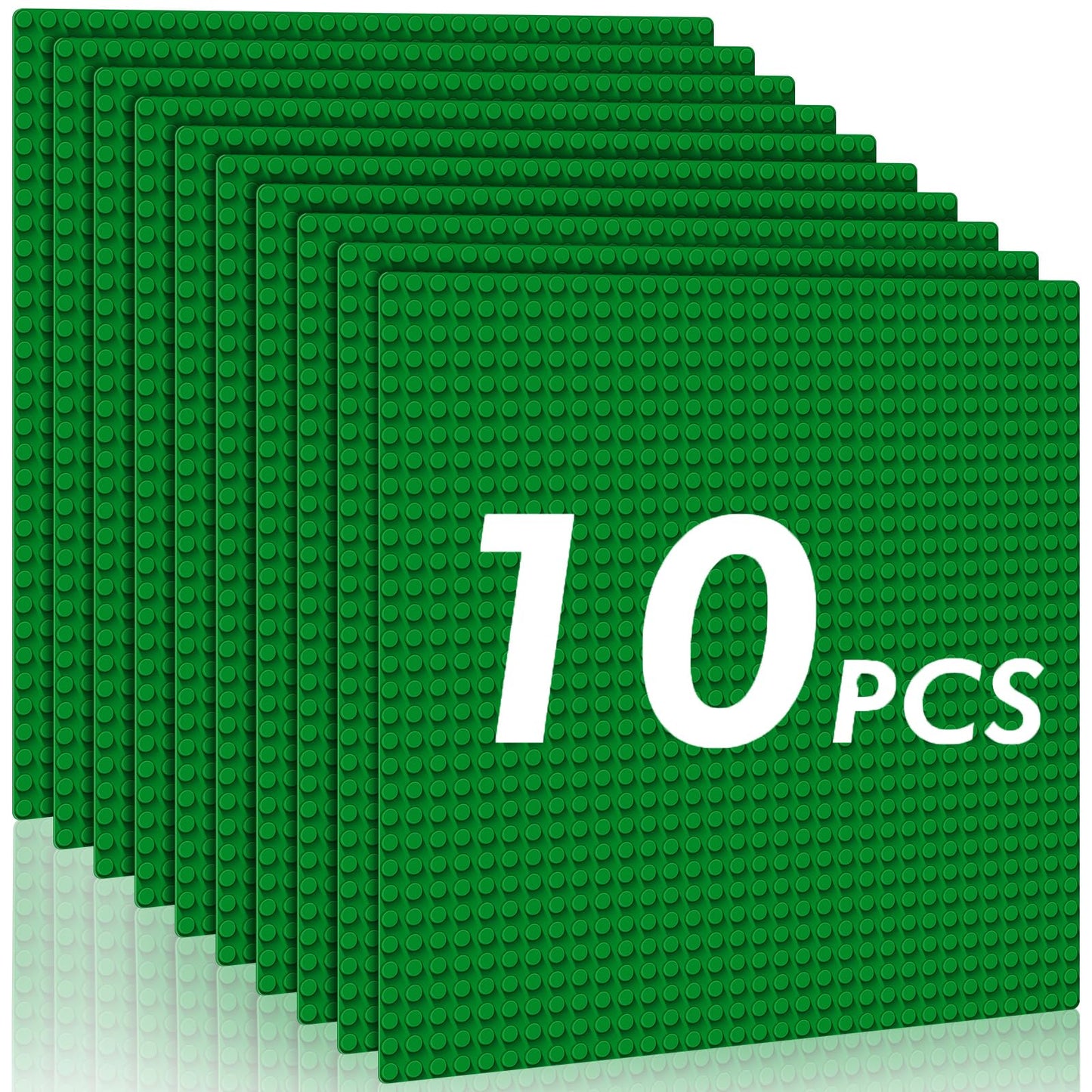 Pokiiulk Classic Baseplates Building Plates-Pack of 10 Large 10 x 10 Building Bricks Compatible with All Major Brands Perfect STEM Gift for Builders Age 3+ (Green)