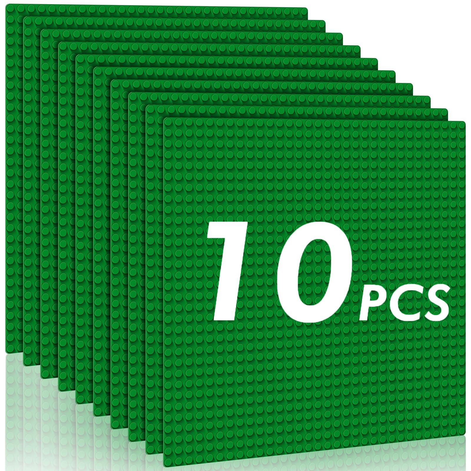 Pokiiulk Classic Baseplates Building Plates-Pack of 10 Large 10 x 10 Building Bricks Compatible with All Major Brands Perfect STEM Gift for Builders Age 3+ (Green)