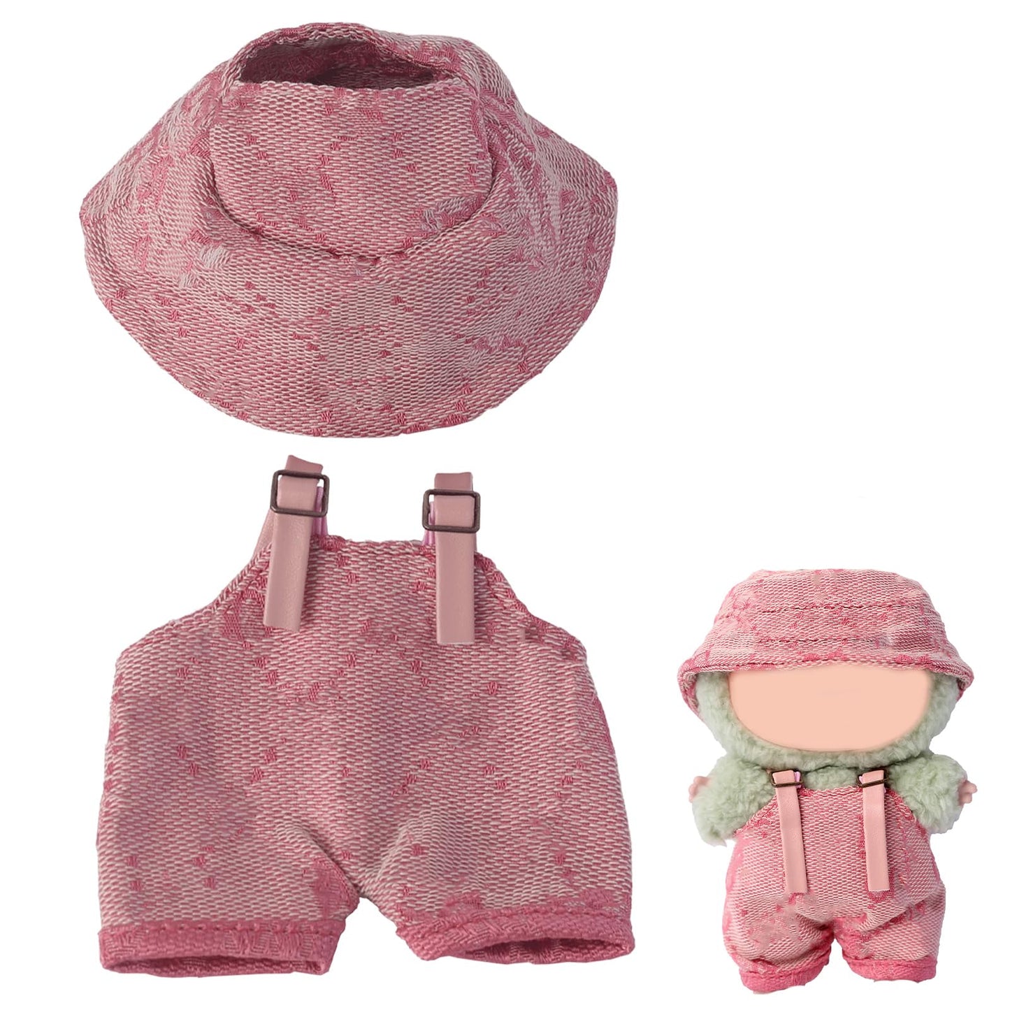 17cm Clothes Set(NO Doll)  Cute Hat & Unique Design Overalls Dress-up Set  Handmade Clothing Designed for 17cm Doll.(Overalls (Red and White Patterns))