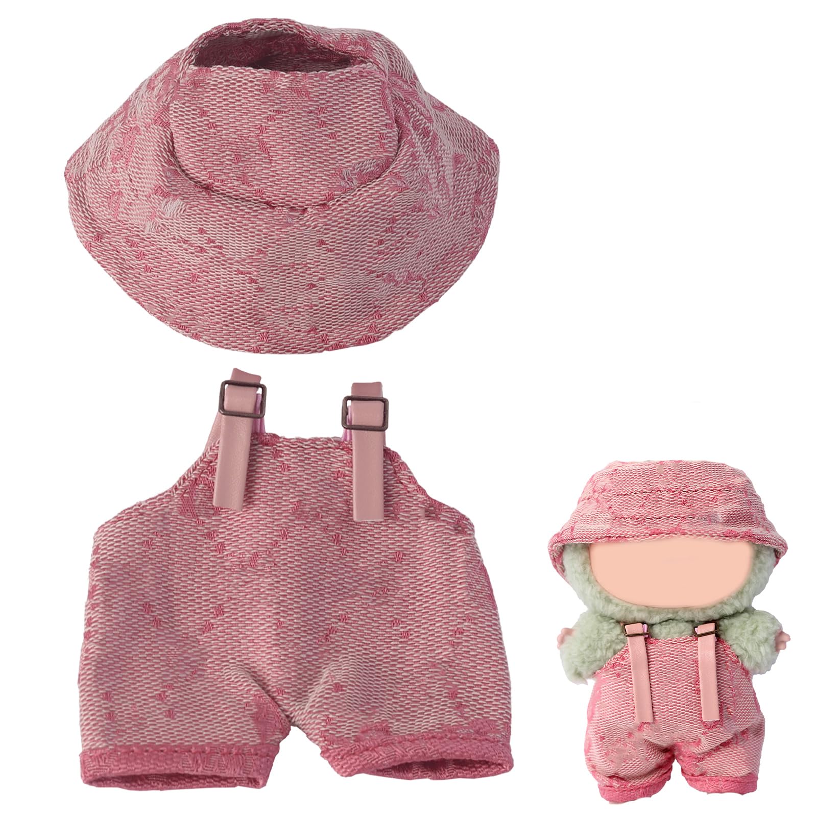 17cm Clothes Set(NO Doll)  Cute Hat & Unique Design Overalls Dress-up Set  Handmade Clothing Designed for 17cm Doll.(Overalls (Red and White Patterns))