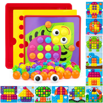 Aluabi Button Art Toys For Toddlers, Crafts For Age 2-4, Early Educational Toys, Color Matching Puzzle, Fine Motor Skills Game, 
