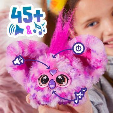Furby Furblets Hip-Bop Mini Friend, Hip Hop Music, Speaks Only Furbish, Electronic Plush Toys For Girls & Boys, Interactive Pets, Pink & Purple, Easter Basket Stuffers, 6+