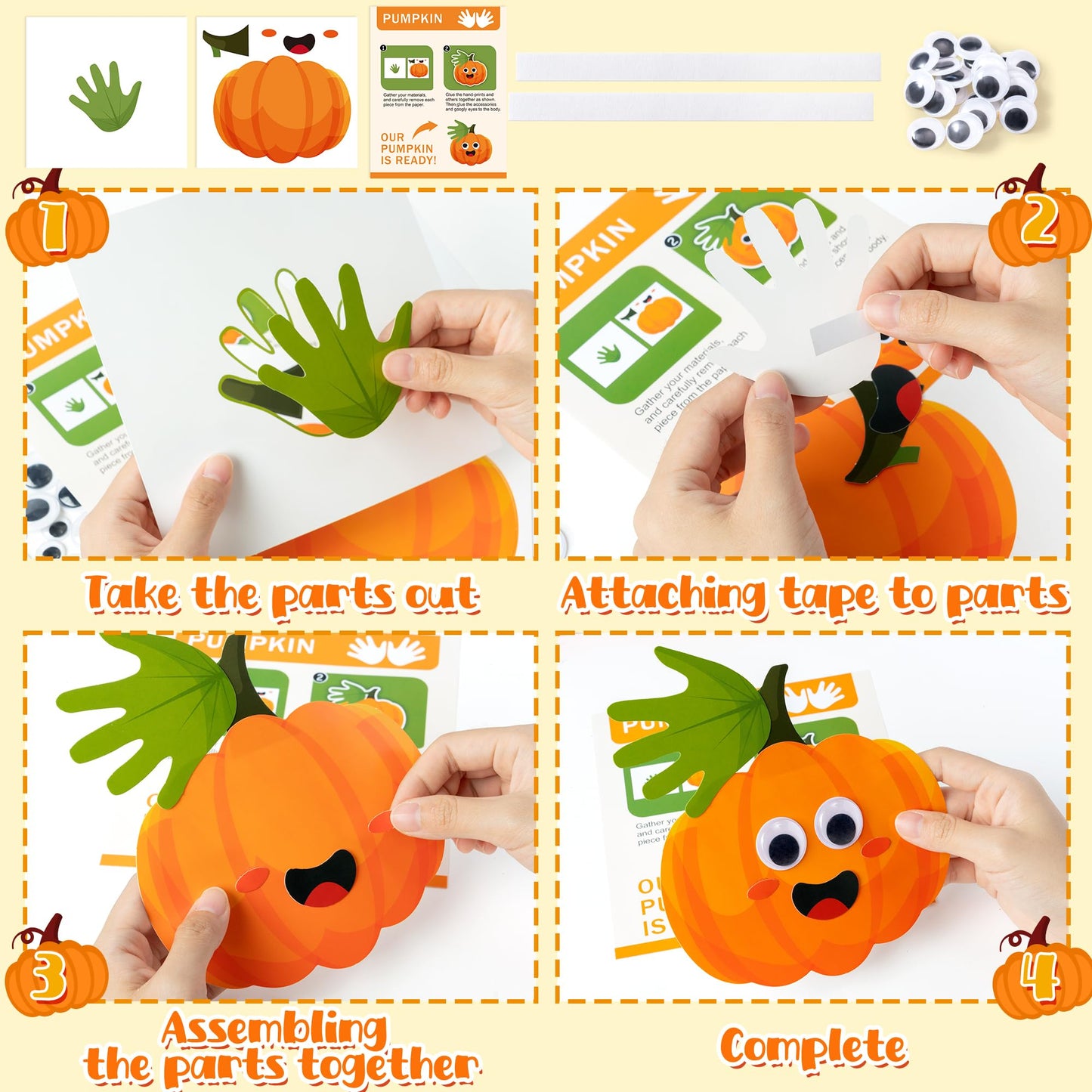 WATINC Fall Handprint Art Craft - 12Pcs Autumn Pumpkin Turkey Owl Easy DIY Craft Kit, Scarecrow Forest Animals Themed Hand Print
