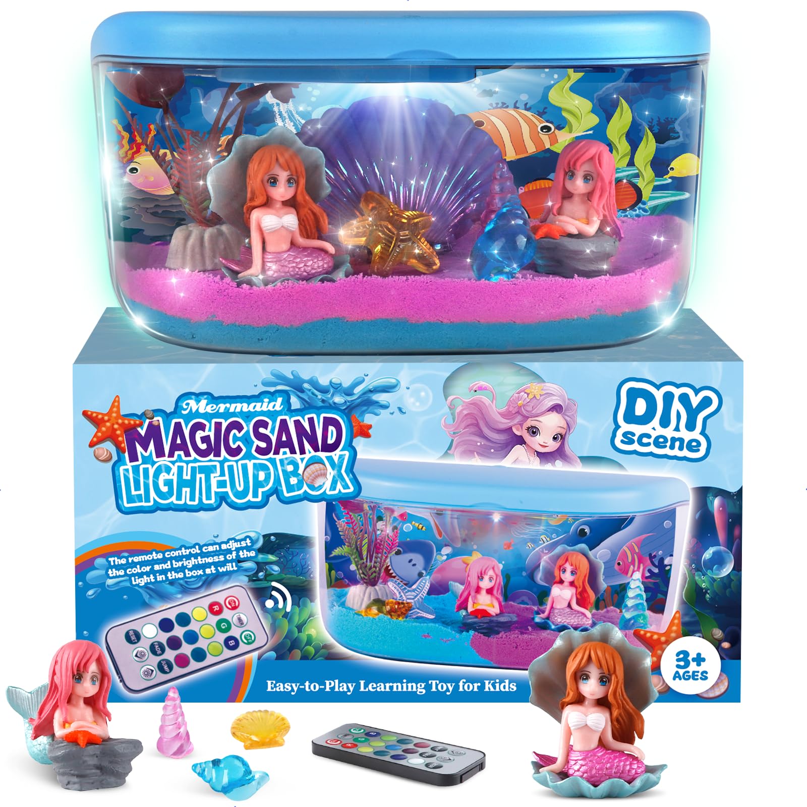 Mermaid Terrarium Kit Gifts For Kids - Diy Night Light Up With Remote - Sand Arts And Crafts For Girls Ages 4 5 6 7 8-12 + Year