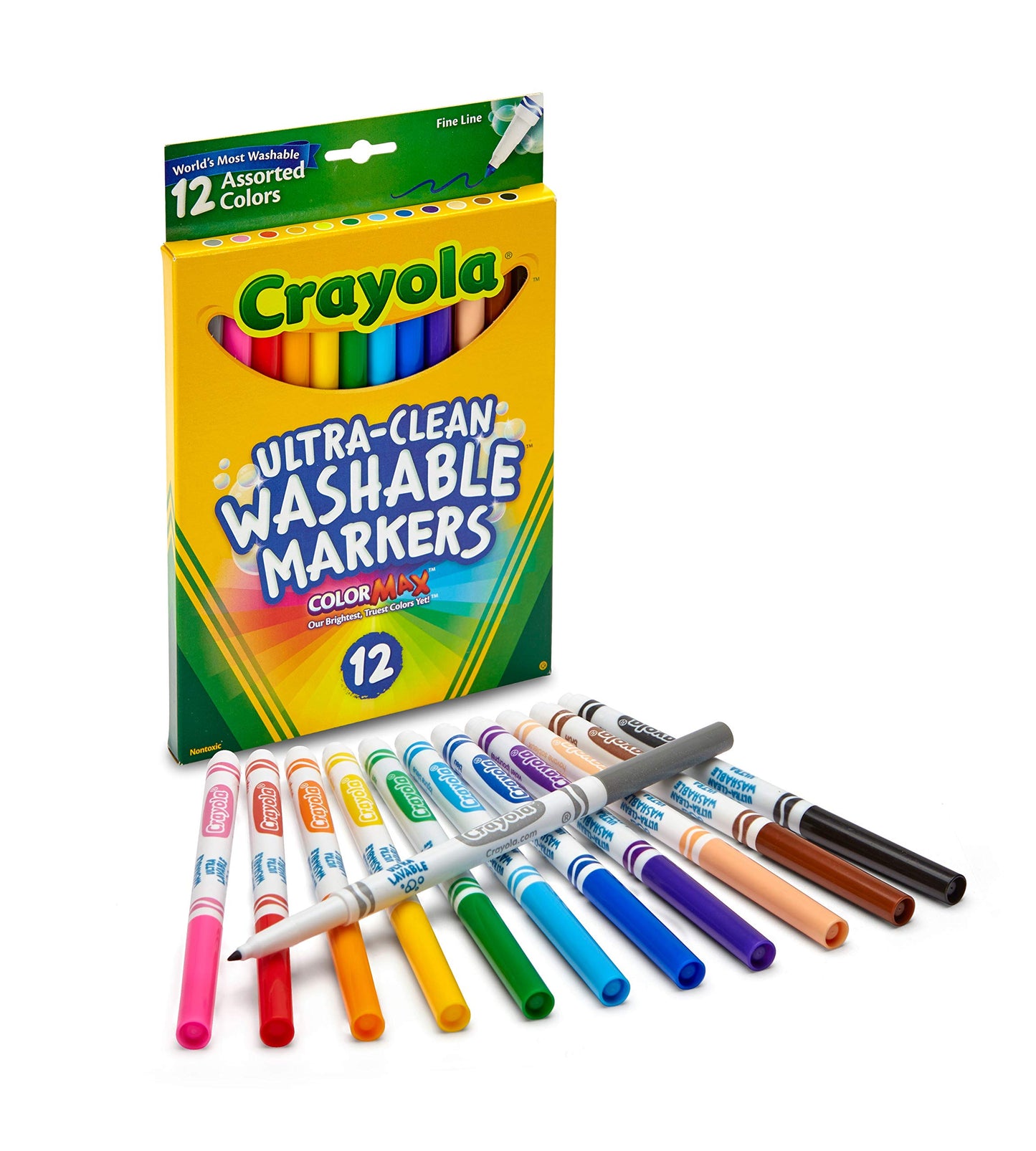 Crayola Ultra Clean Washable Markers, Fine Line Marker Set, Gift for Kids, 12 Count