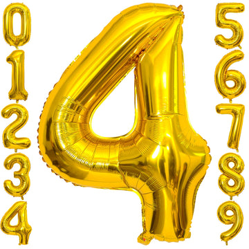 4 Number Balloon Gold 40 Inch Big Foil Mylar 4Th Balloons For 4 Year Old Boy Girl Birthday Party Decorations Wedding Anniversary