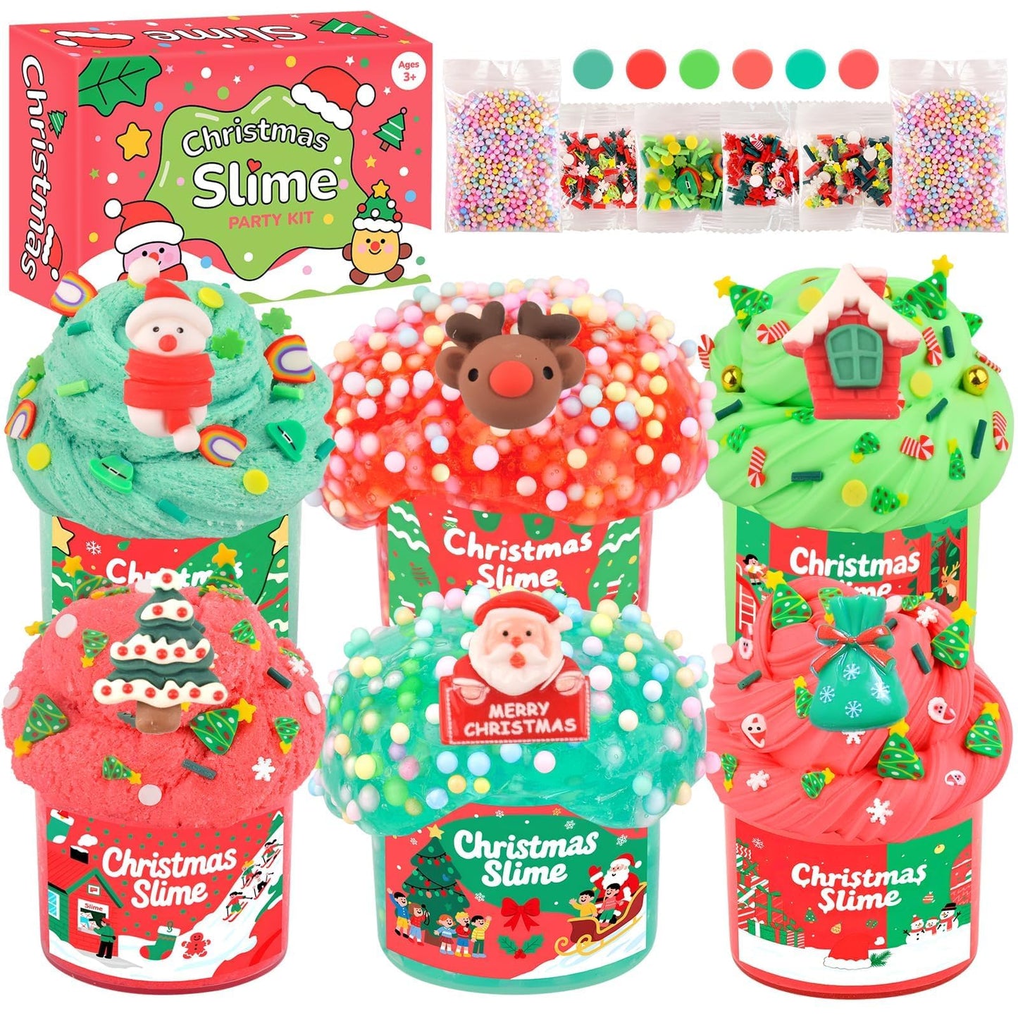 6 Pack Christmas Slime Stocking Stuffers for Kids  with Butter Clear Cloud Slime  Classroom Party Favors  Xmas Gifts for Girls & Boys 4-12  Sensory Stress Relief Toys & Holiday Party Supplies