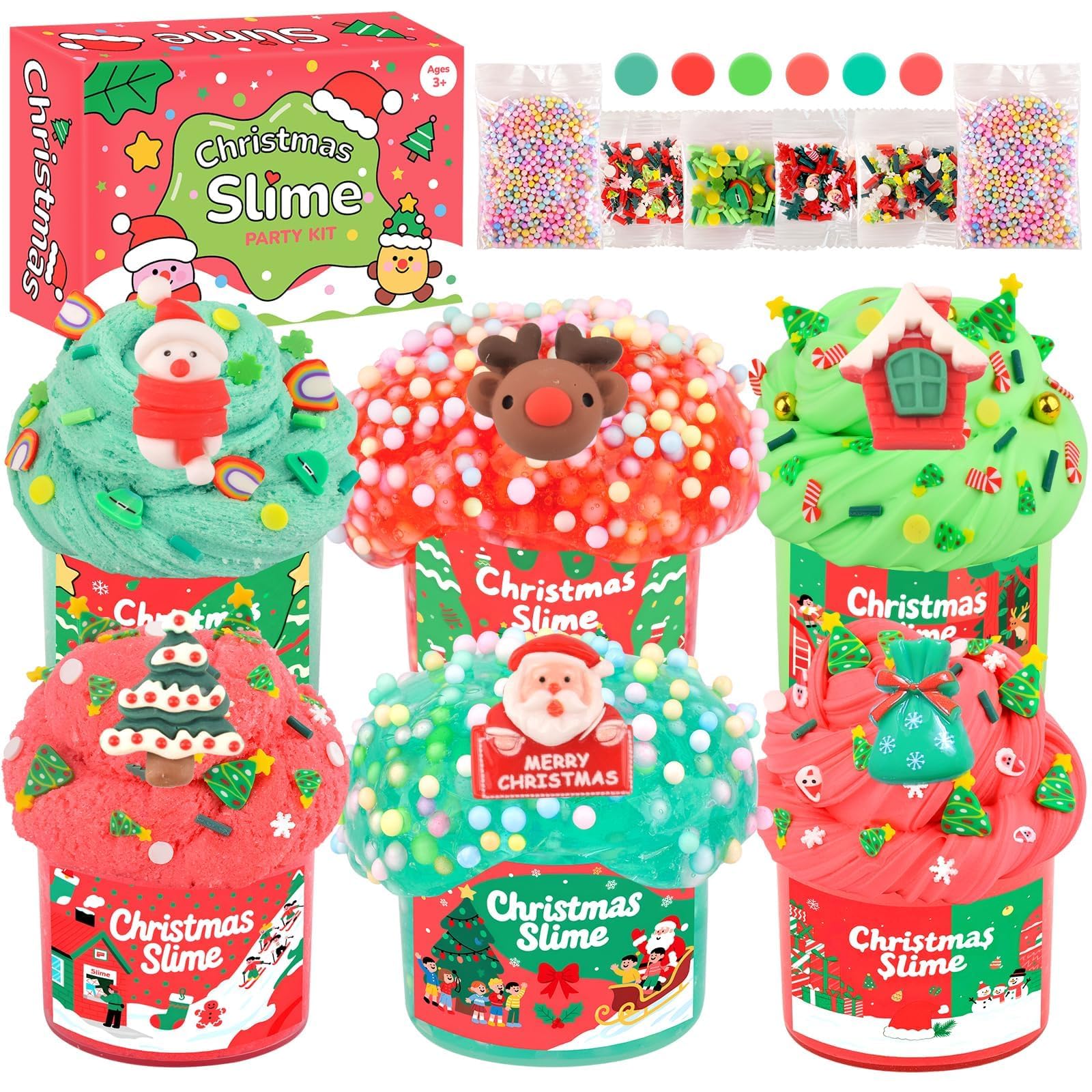 6 Pack Christmas Slime Stocking Stuffers for Kids  with Butter Clear Cloud Slime  Classroom Party Favors  Xmas Gifts for Girls & Boys 4-12  Sensory Stress Relief Toys & Holiday Party Supplies
