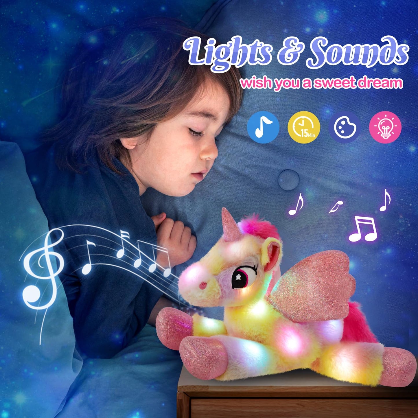 Glow Guards 18' Light Up Musical Rainbow Unicorn Stuffed Animal,Glitter Sequins Unicorn Plush Toy,Children'S Day Birthday Holiday For Girls Toddlers