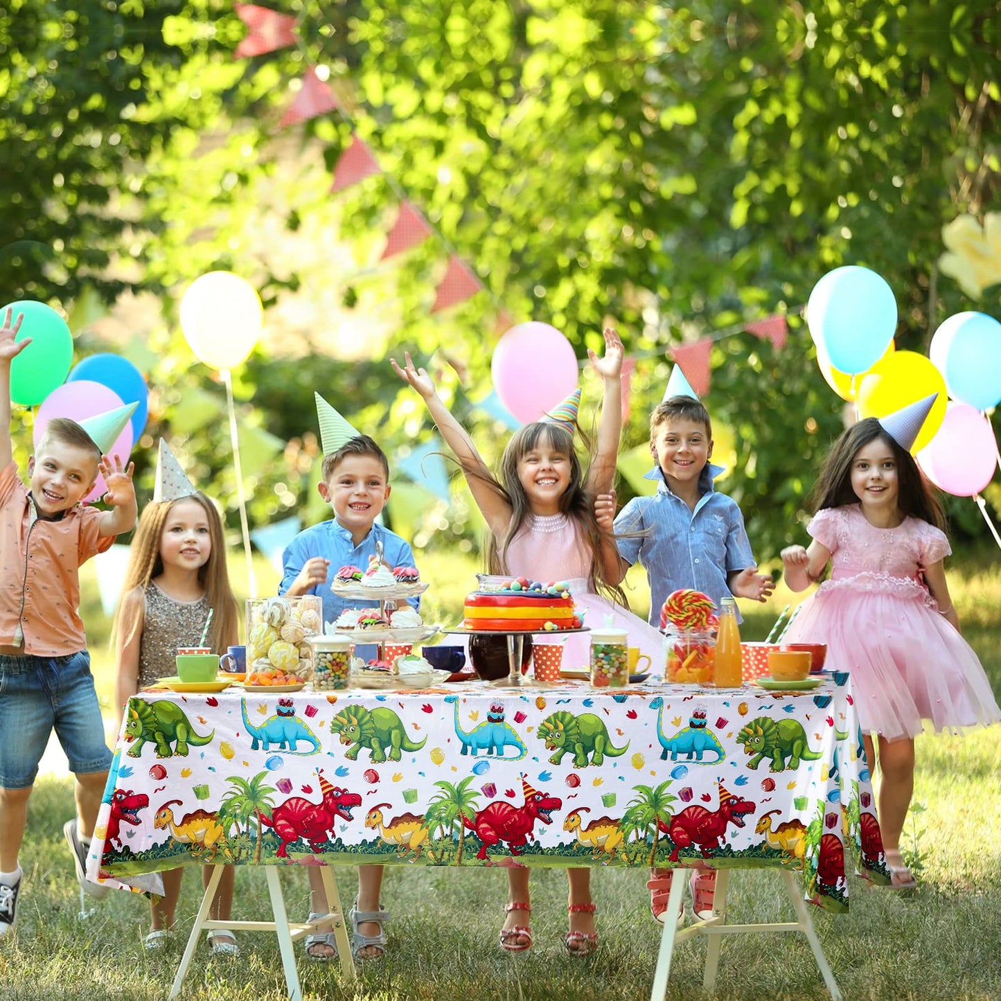 Tegeme 5 Pcs Dinosaur Plastic Tablecloth Dinosaur Party Table Cover 54 x 108 Inch Disposable Waterproof Dino Print Table Cloth f