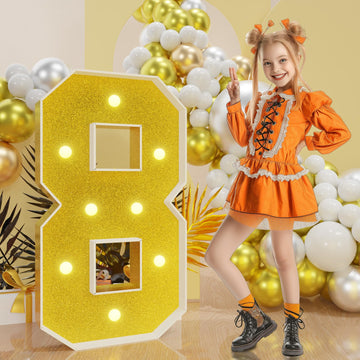 Imprsv Marquee Numbers Gold 3Ft: Golden Party Decor - Light Up Number 8 Large 3 Feet Tall - Birthday Decorations For Him Her 8Th