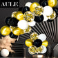Aule Metallic Gold And Premium Latex Black White Balloons 60 Pack 12Inches And Black Gold Confetti Balloons With Gold Ribbons Se