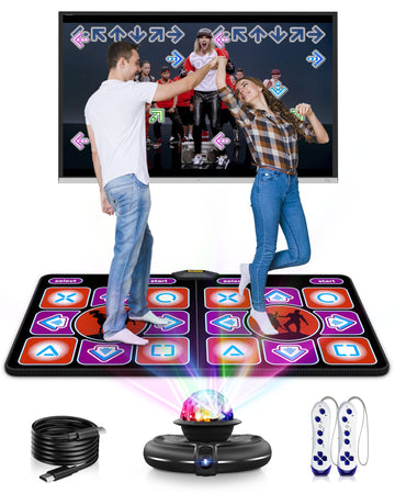 Acelufly Double Dance Mat, Flannel Dance Mat for TV with HD Camera, Dual User Play Mat with Wireless Controller, Non-Slip Dance 