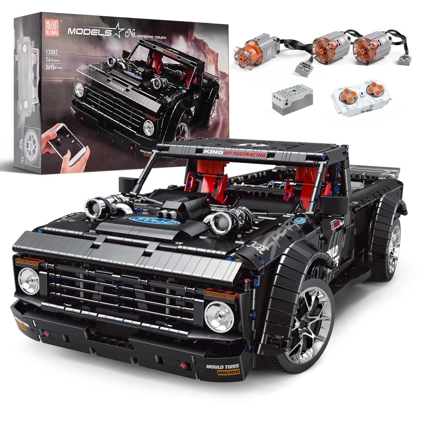 Mould King 13082 Pickup Truck Block Kits Model  MOC Building Blocks Set to Build  Gift for Kids Age 8+/mature-themed Collections Enthusiasts(3695 Pieces  with Motor/APP Remote Control)