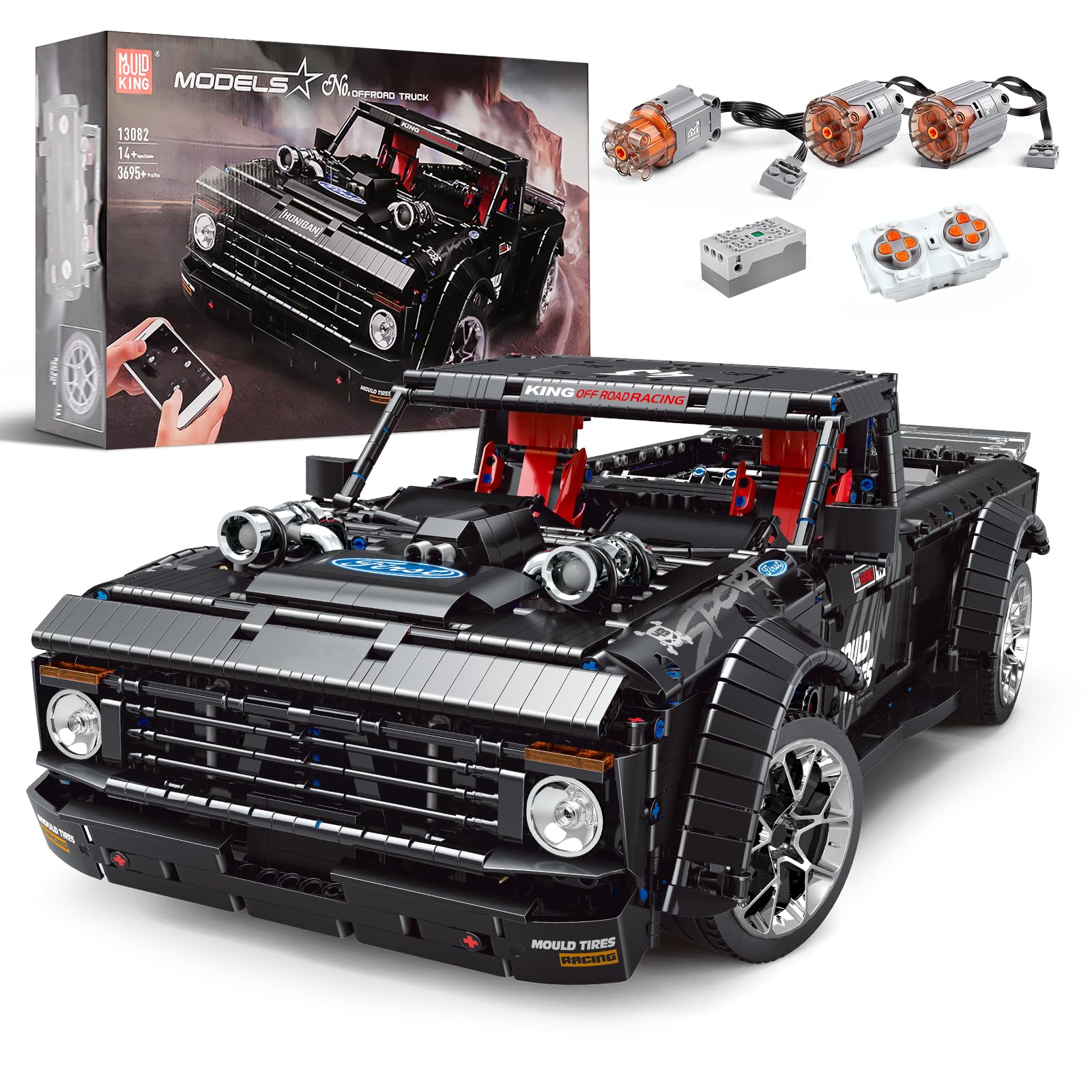 Mould King 13082 Pickup Truck Block Kits Model  MOC Building Blocks Set to Build  Gift for Kids Age 8+/mature-themed Collections Enthusiasts(3695 Pieces  with Motor/APP Remote Control)