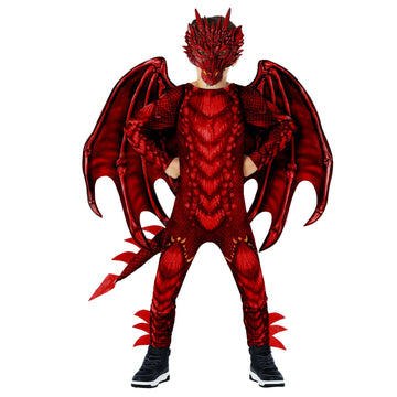Morph Red Dragon Costume For Kids, Boys Halloween Dragon Costume With Wings, Fun Dress-Up For Parties And Events, Small